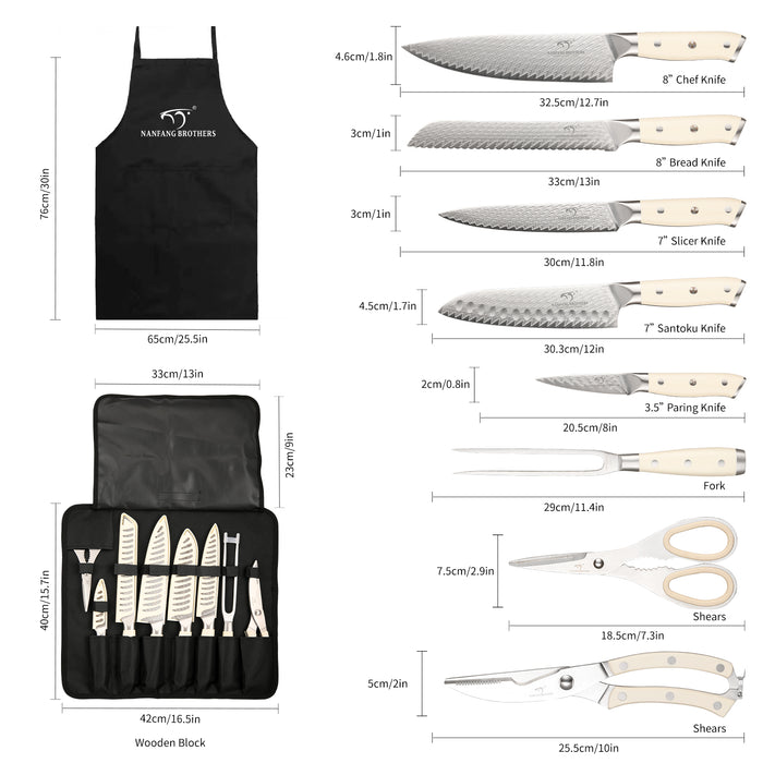 9-Pieces 3D Pattern Damascus Kitchen Knife Set with Oxford Fabric Roll, Fork and two Kitchen Shears