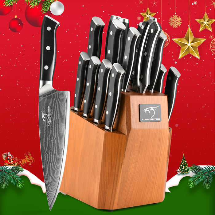 18-Pieces Damascus Knife Set with Wooden Block and 8 Pcs Steak Knife