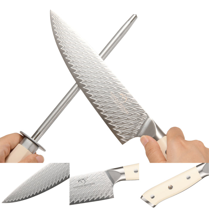 19-Pieces Damascus Kitchen Knife Set with Wooden Block, steak knives, inner Sharpener and Shear