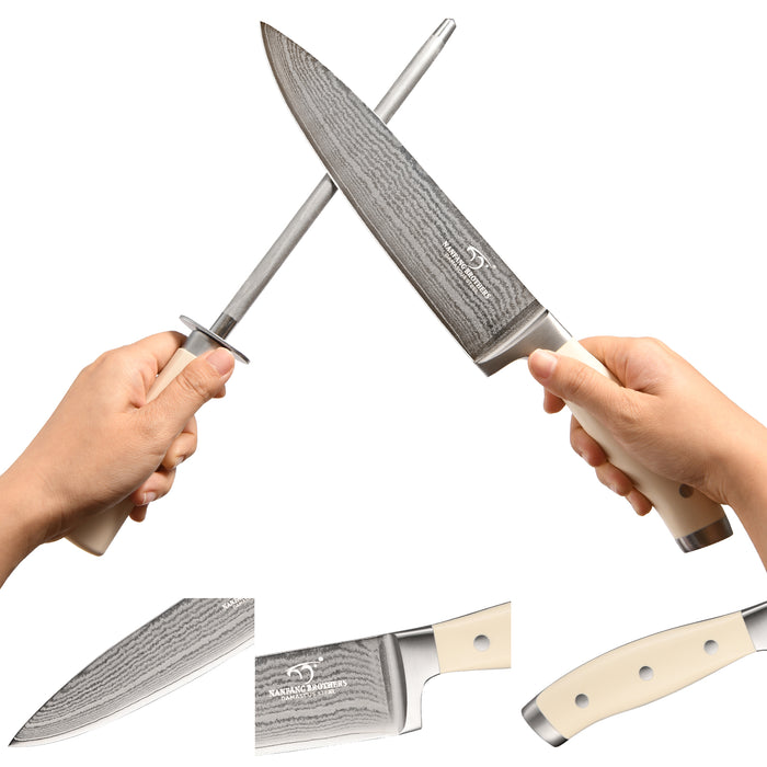 9-Pieces Damascus Kitchen Knife Set with Rubber Wood Block