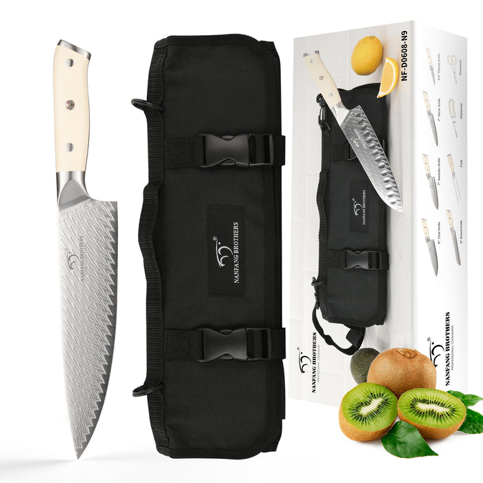 9-Pieces 3D Pattern Damascus Kitchen Knife Set with Oxford Fabric Roll, Fork and two Kitchen Shears
