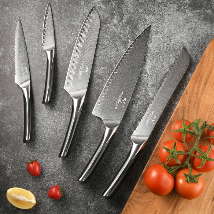 15-Piece Damascus Kitchen Knife Set with Movable Wooden Block