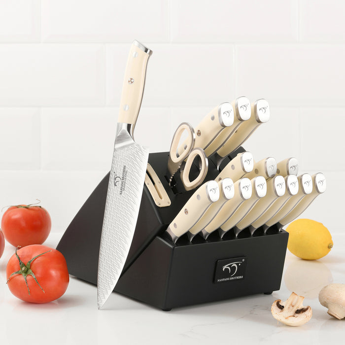19-Pieces Damascus Kitchen Knife Set with Wooden Block, steak knives, inner Sharpener and Shear