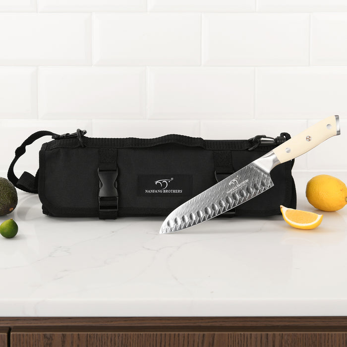 9-Pieces 3D Pattern Damascus Kitchen Knife Set with Oxford Fabric Roll, Fork and two Kitchen Shears