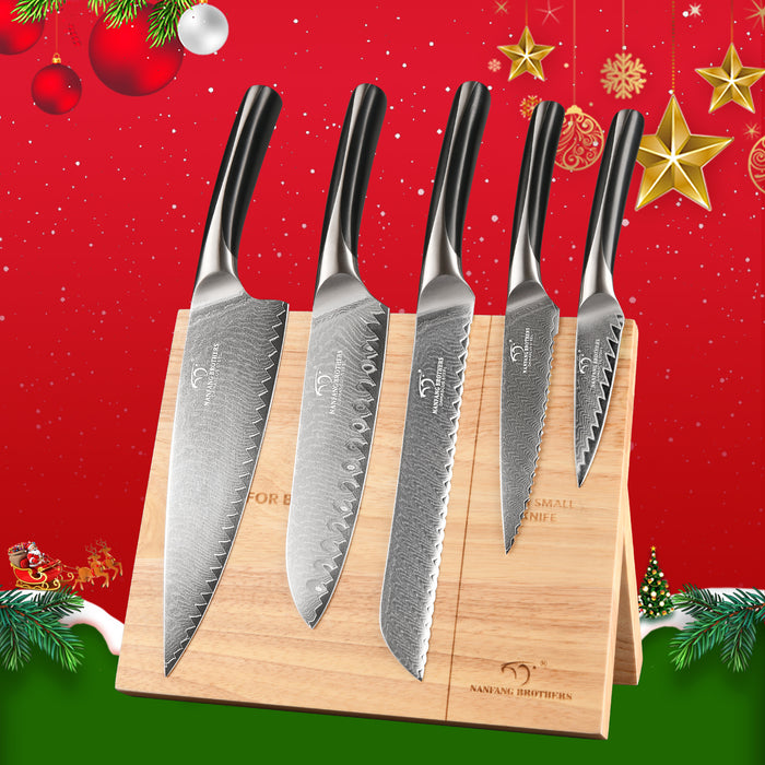 6-Pieces Damascus Kitchen Knife with Magnetic Wooden Block