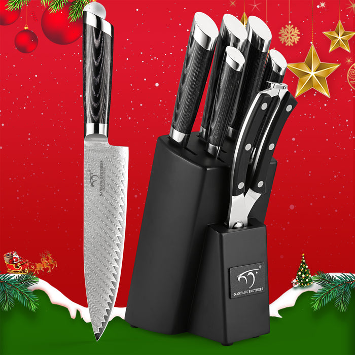 7-Pieces Damascus Kitchen Knife Set with Wooden Block