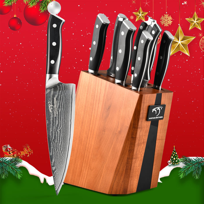 9-Pieces Damascus Kitchen Knife Set with Wooden Block