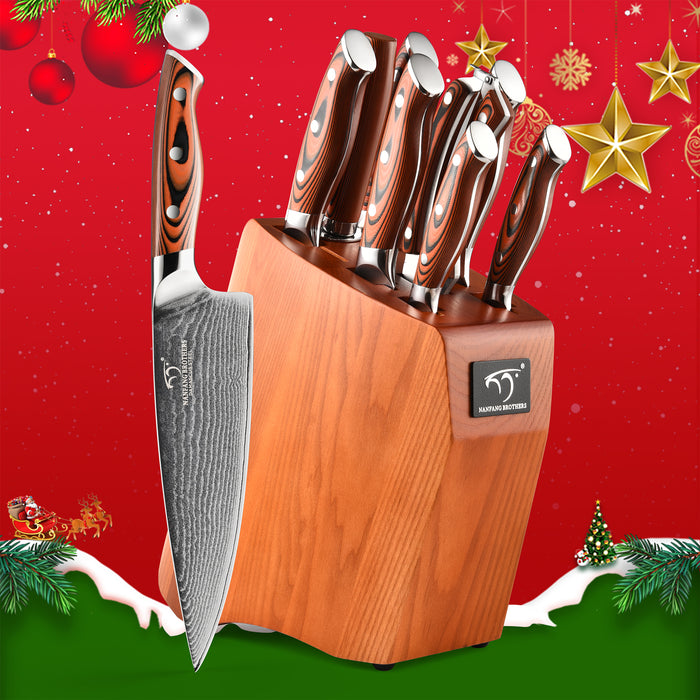 9-Pieces Damascus Kitchen Knife Set with G10 High Fiber Handle