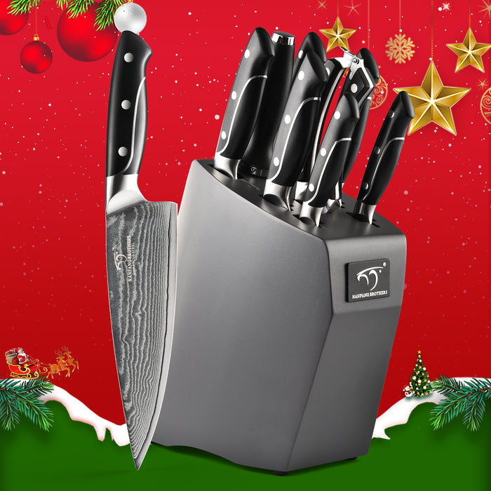 9-Piece Damascus Kitchen Knife Set with Block