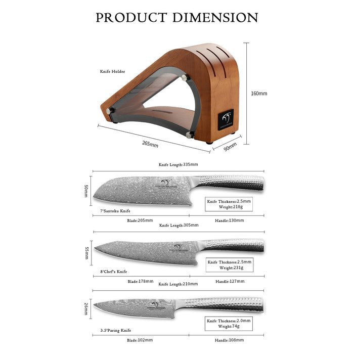 4-Piece Damascus Kitchen Knife Set with Block