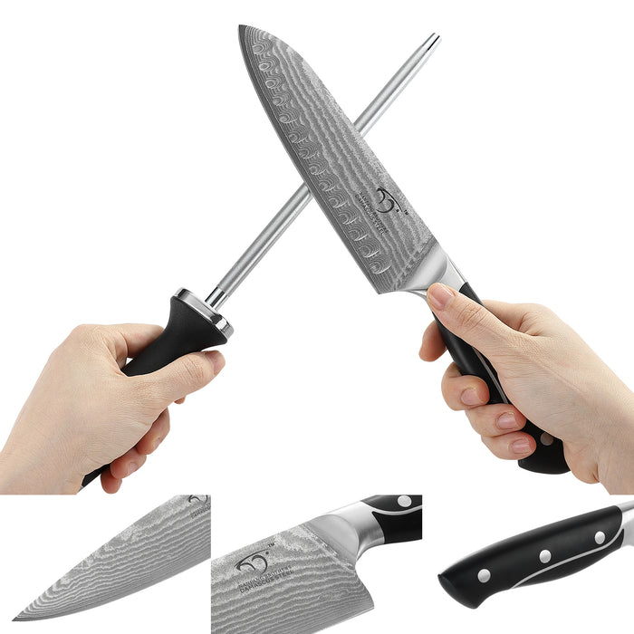9-Piece Damascus Kitchen Knife Set with Block