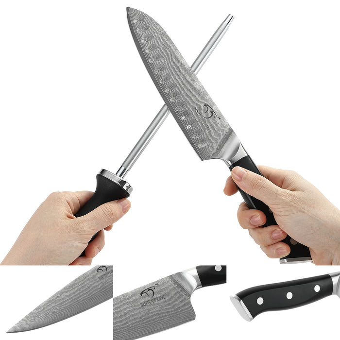 9-Pieces Damascus Kitchen Knife Set with Wooden Block