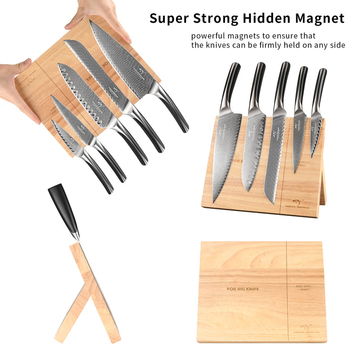 6-Pieces Damascus Kitchen Knife with Magnetic Wooden Block