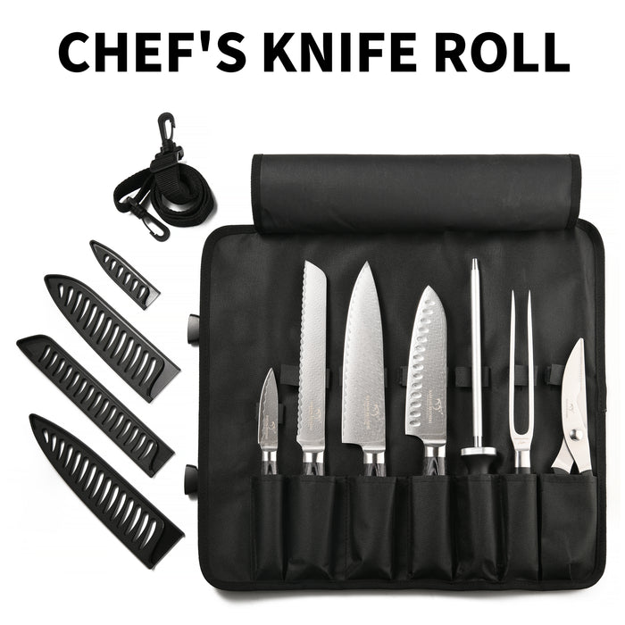 8-Pieces Damascus Kitchen Knife Set with Oxford Fabric Roll