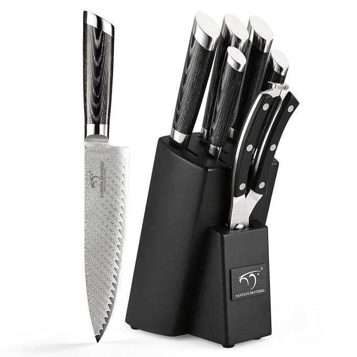 7-Pieces Damascus Kitchen Knife Set with Wooden Block