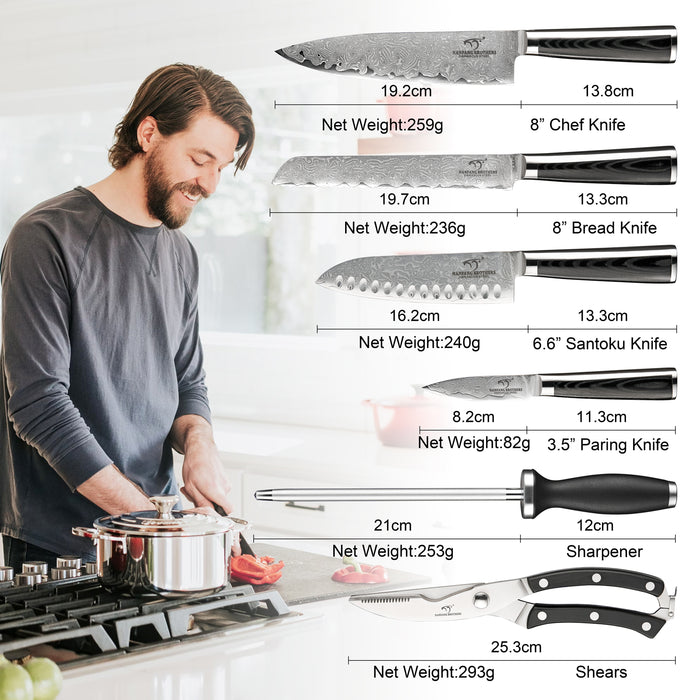 6-Pieces Damascus Kitchen Knife Set with Sharpener and Scissor