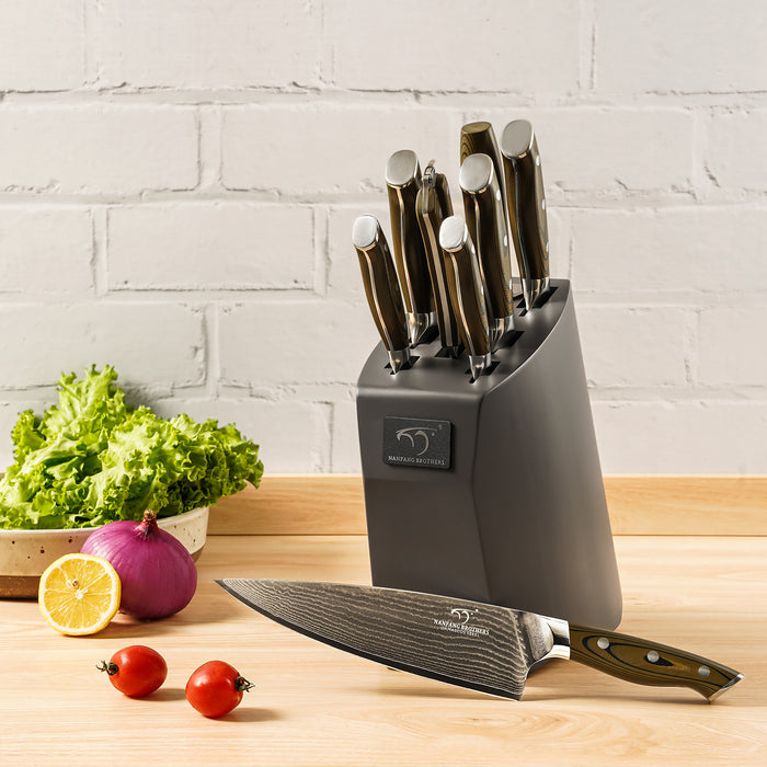 9-Pieces Damascus Kitchen Knife Set with G10 High Fiber Handle