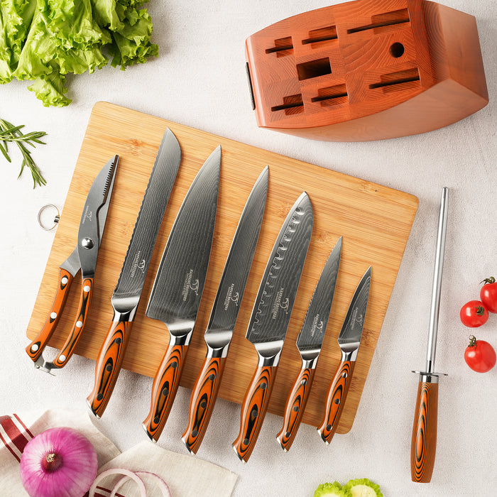 9-Pieces Damascus Kitchen Knife Set with G10 High Fiber Handle