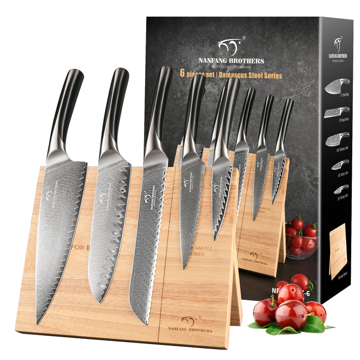 6-Pieces Damascus Kitchen Knife with Magnetic Wooden Block