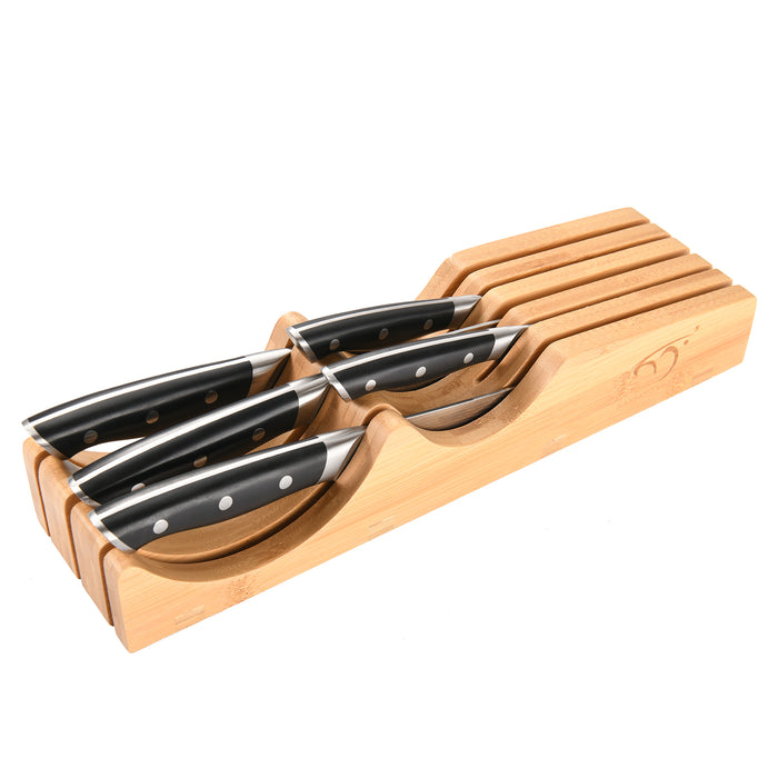 6-Pieces Damascus Kitchen Knife Set with Bamboo Drawer Organizer