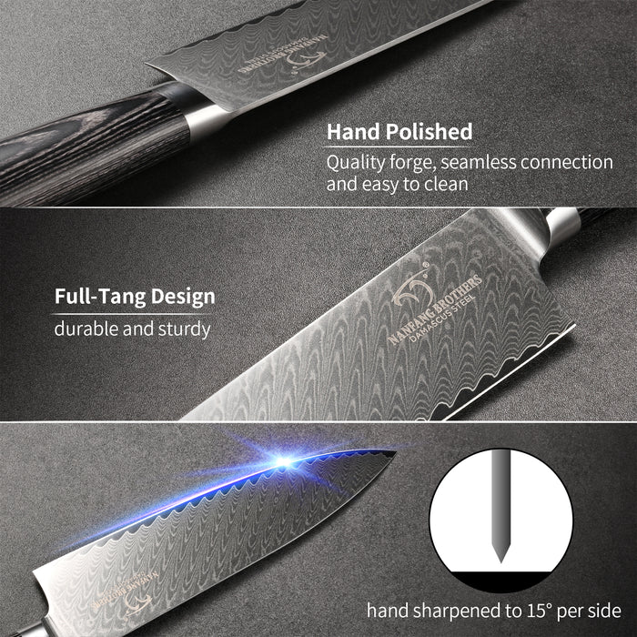 4-Pieces Damascus Kitchen Knife Set with Sharpener