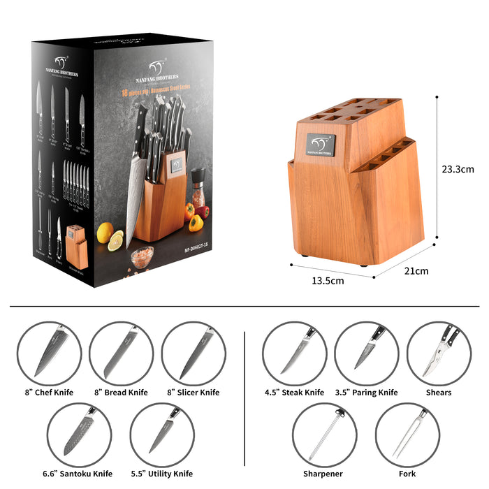 18-Pieces Damascus Knife Set with Wooden Block and 8 Pcs Steak Knife