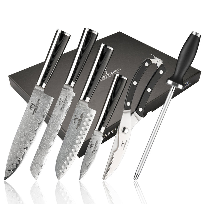 6-Pieces Damascus Kitchen Knife Set with Sharpener and Scissor
