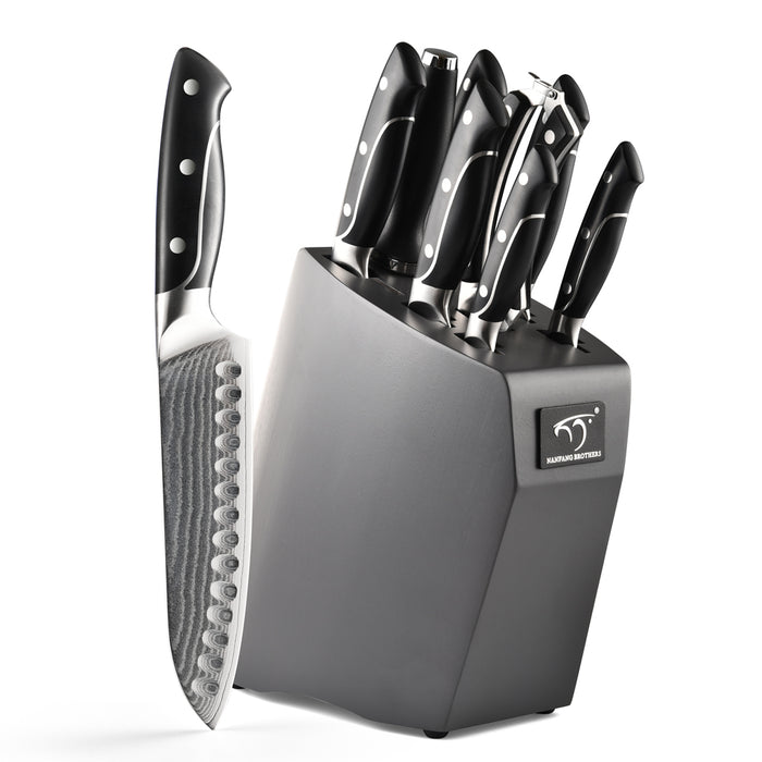 9-Piece Damascus Kitchen Knife Set with Block