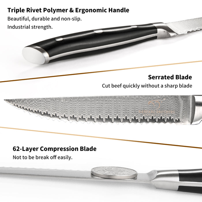 8-Pieces Damascus VG10 Steel Serrated Steak Knives with Wooden Box