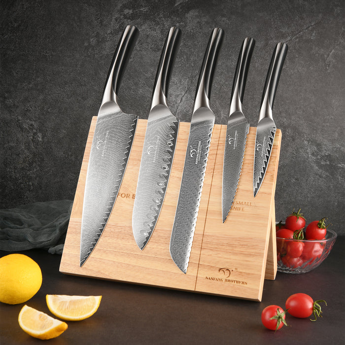 6-Pieces Damascus Kitchen Knife with Magnetic Wooden Block