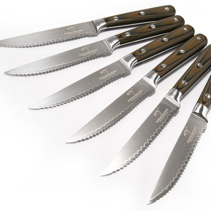 6-Pieces Damascus Kitchen Steak Knife Set with Bamboo Gift Box