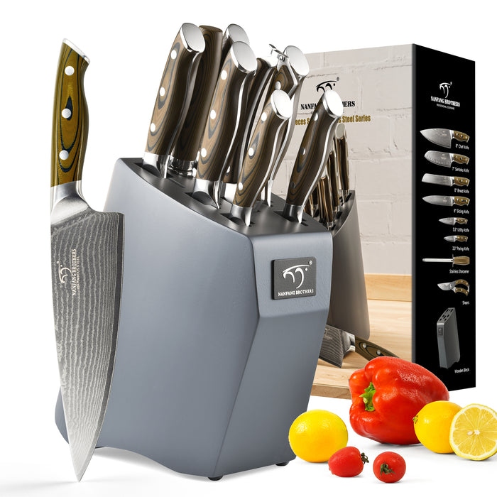9-Pieces Damascus Kitchen Knife Set with G10 High Fiber Handle
