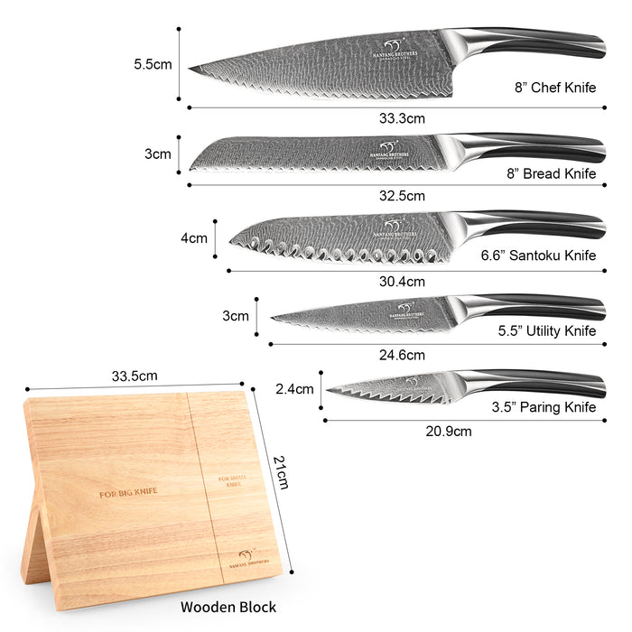 6-Pieces Damascus Kitchen Knife with Magnetic Wooden Block