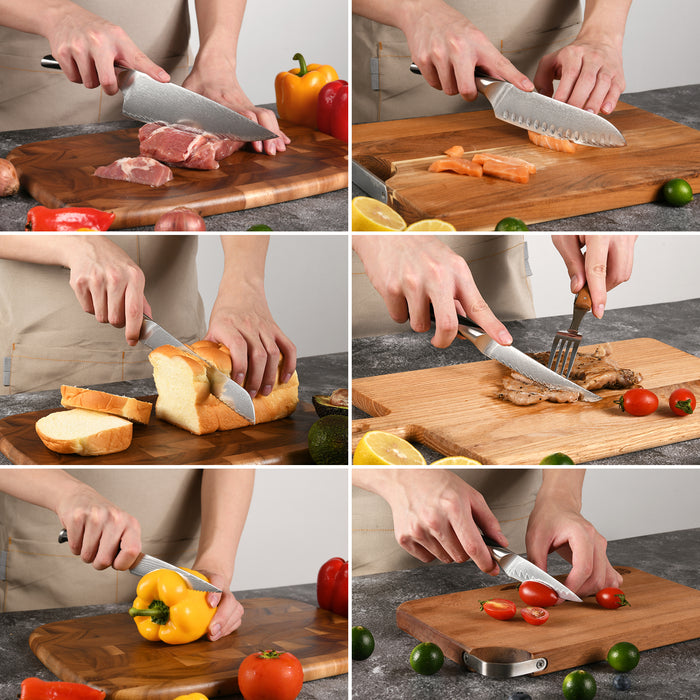 15-Piece Damascus Kitchen Knife Set with Movable Wooden Block