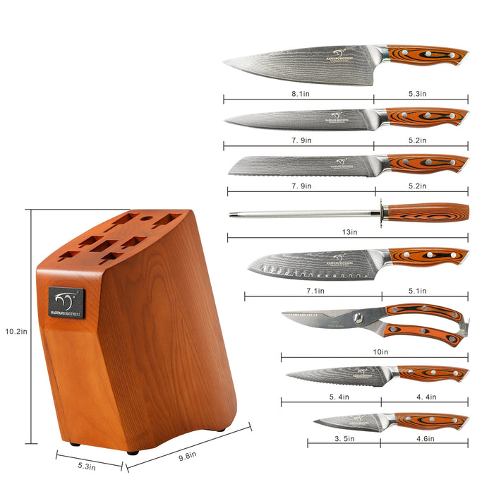9-Pieces Damascus Kitchen Knife Set with G10 High Fiber Handle