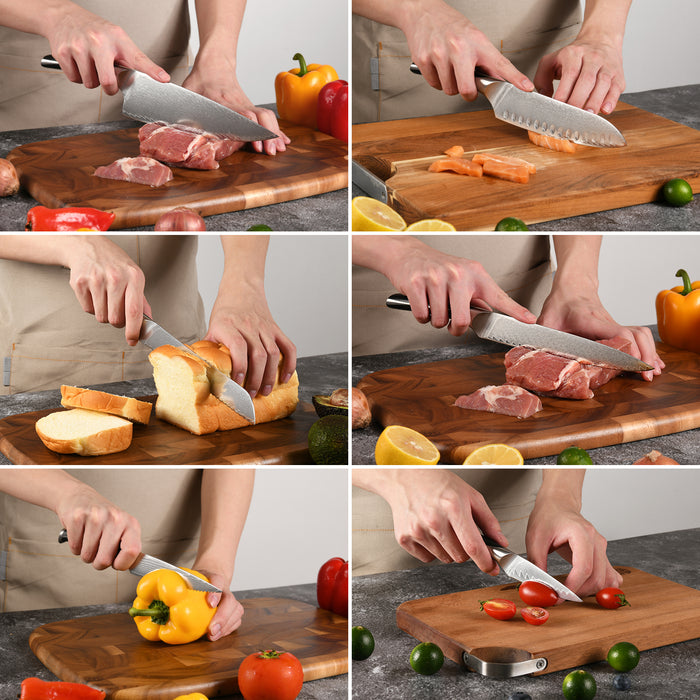 9-Pieces Damascus Kitchen Knife Set with Black Wooden Block