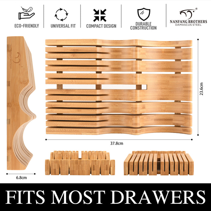 14-Pieces Damascus Kitchen Knife Set with Bamboo Drawer Organizer