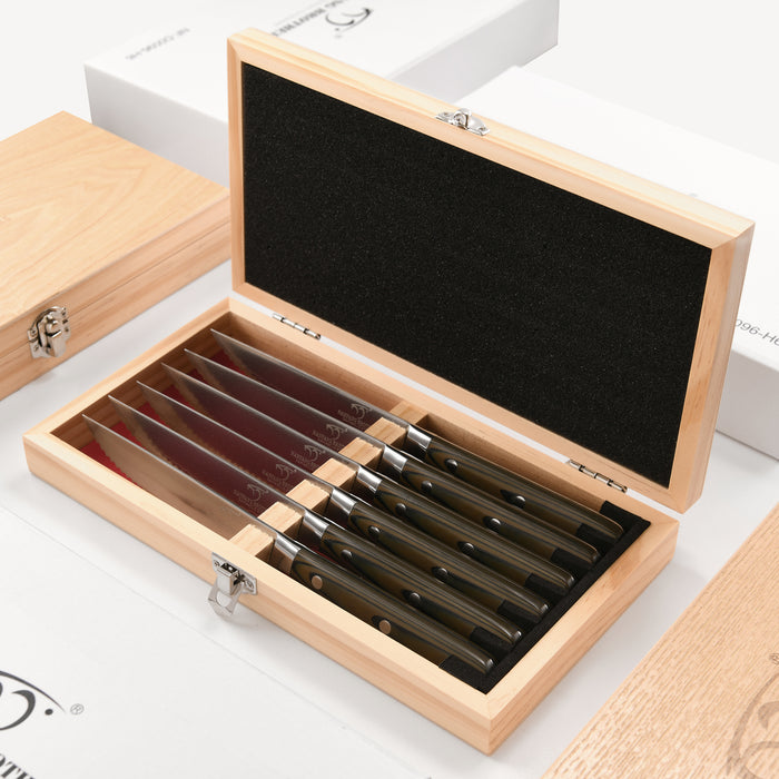 6-Pieces Damascus Kitchen Steak Knife Set with Bamboo Gift Box