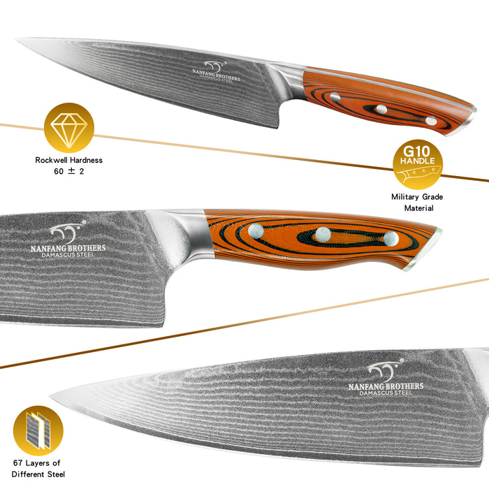 9-Pieces Damascus Kitchen Knife Set with G10 High Fiber Handle