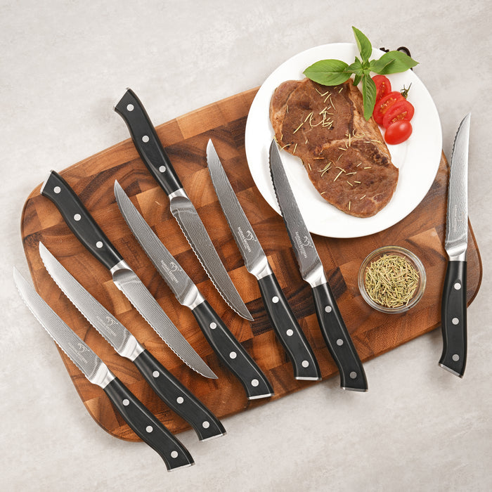 18-Pieces Damascus Knife Set with Wooden Block and 8 Pcs Steak Knife