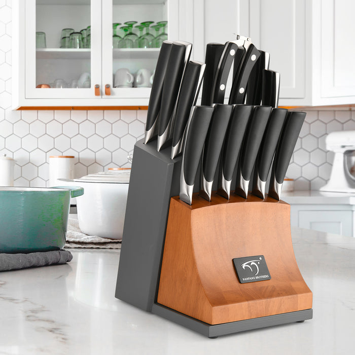 15-Piece Damascus Kitchen Knife Set with Movable Wooden Block