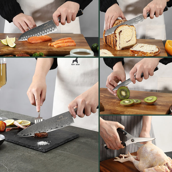 6-Pieces Damascus Kitchen Knife Set with Sharpener and Scissor