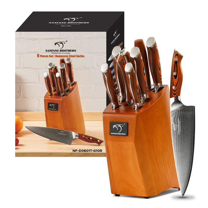 9-Pieces Damascus Kitchen Knife Set with G10 High Fiber Handle