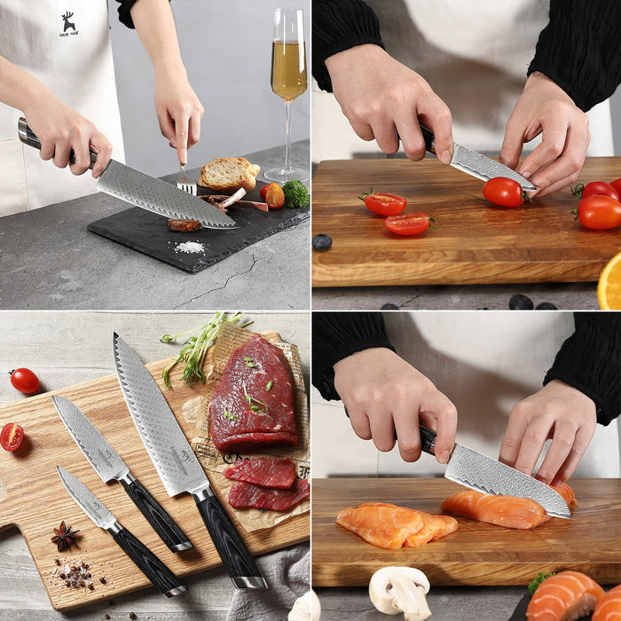 4-Pieces Damascus Kitchen Knife Set with Sharpener