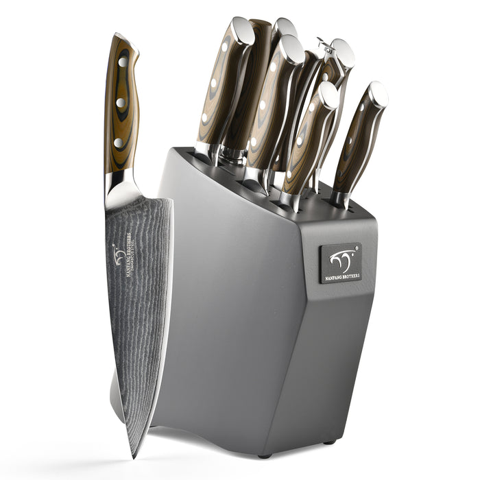 9-Pieces Damascus Kitchen Knife Set with G10 High Fiber Handle