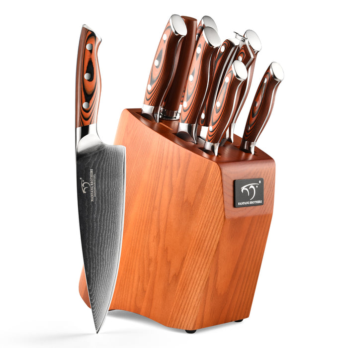 9-Pieces Damascus Kitchen Knife Set with G10 High Fiber Handle