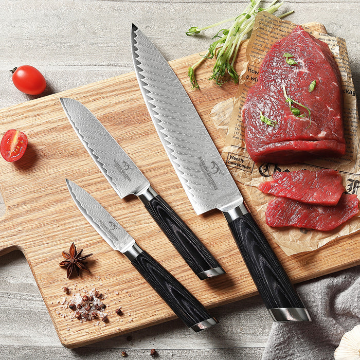 4-Pieces Damascus Kitchen Knife Set with Sharpener