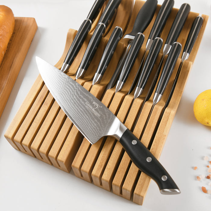 14-Pieces Damascus Kitchen Knife Set with Bamboo Drawer Organizer
