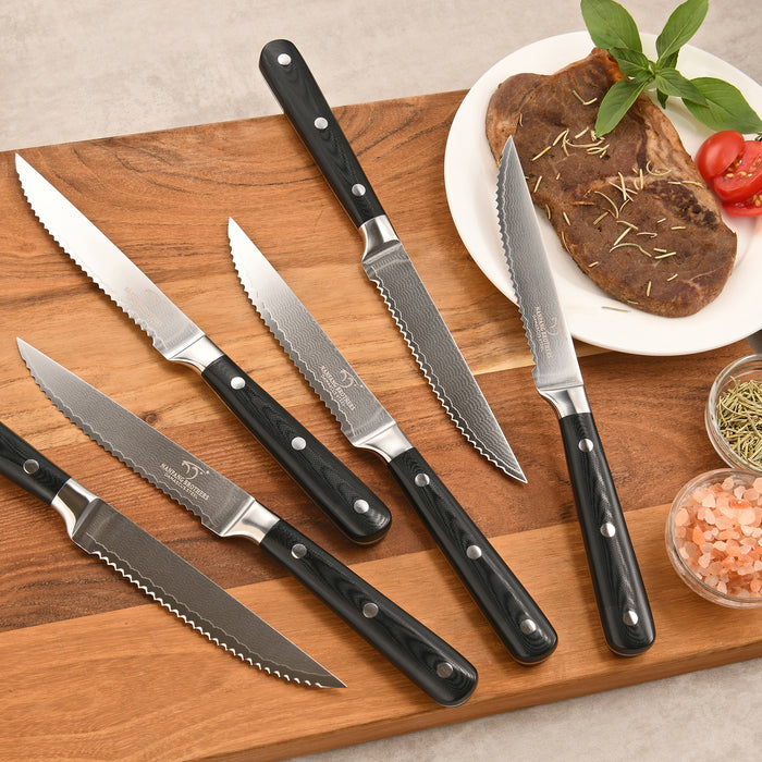 6-Pieces Damascus Kitchen Steak Knife Set with Bamboo Gift Box