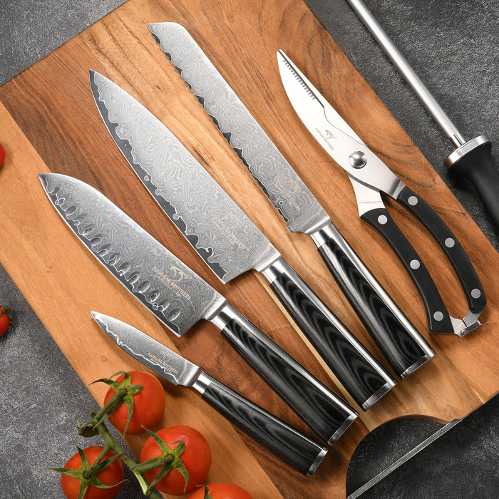 6-Pieces Damascus Kitchen Knife Set with Sharpener and Scissor